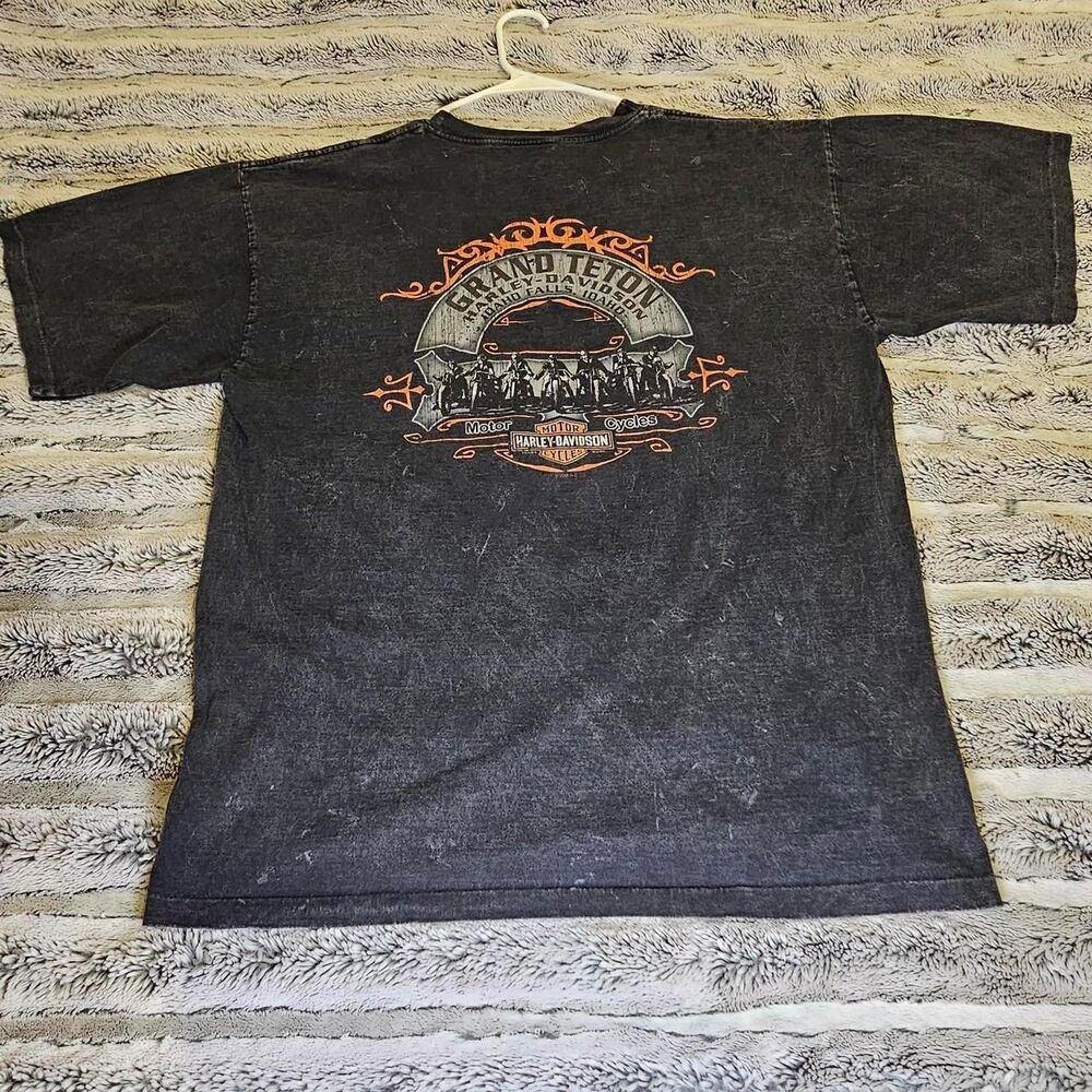 Harley-davidson Men's Black and Grey T-shirt